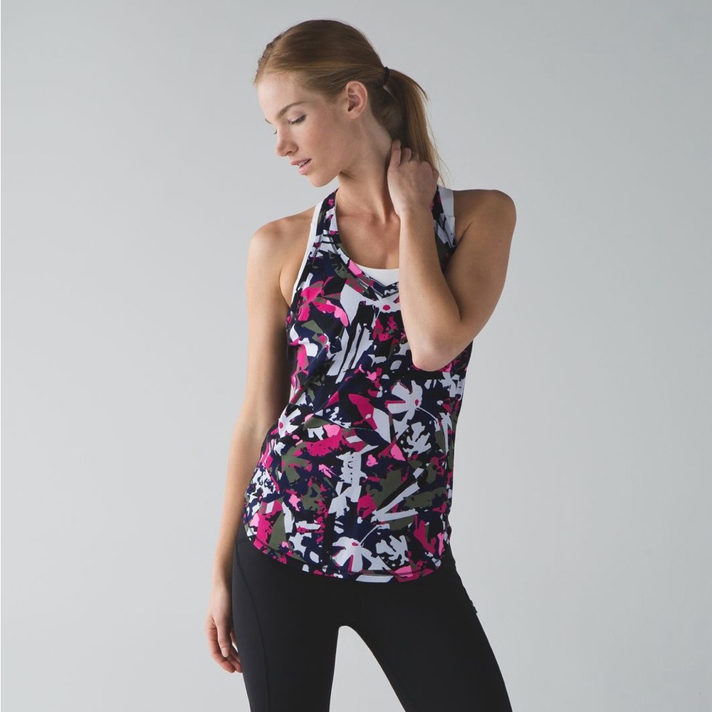 lululemon athletica Pink and Black Fitted Sleeveless Tank Top